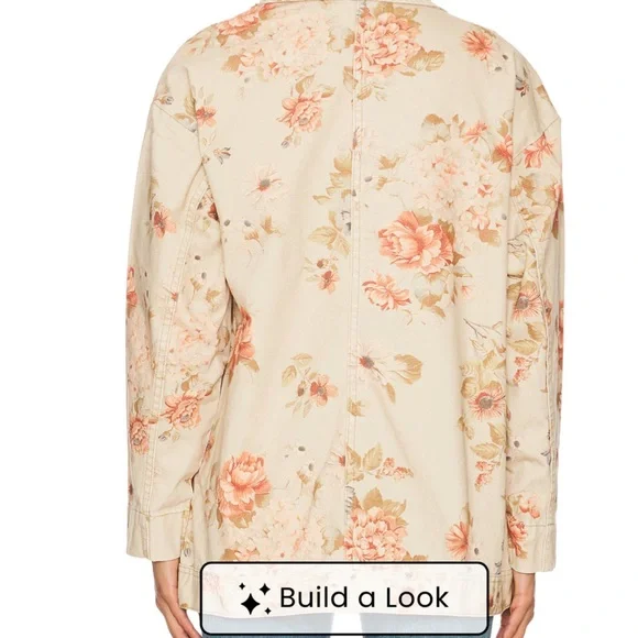 Basically new** Free People Floral Utility Jacket - Cream and Pink - Picture 5 of 5